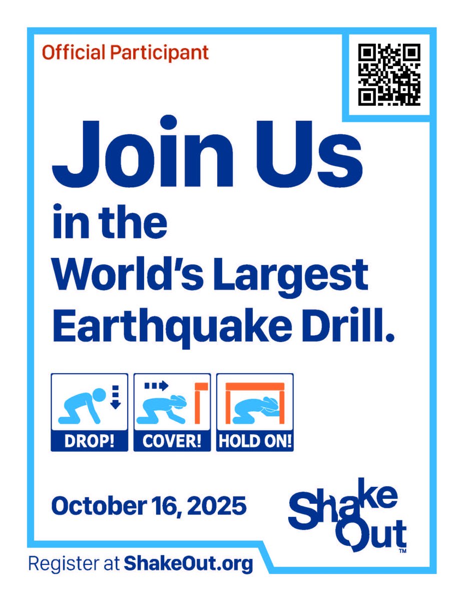 On Thursday, October 16, join Alexandria’s Office of Emergency Management and millions of others in the annual Great SouthEast ShakeOut Drill. At 10:16 a.m., practice “Drop, Cover, and Hold On” for one minute wherever you are. Learn more at ready.gov/earthquakes