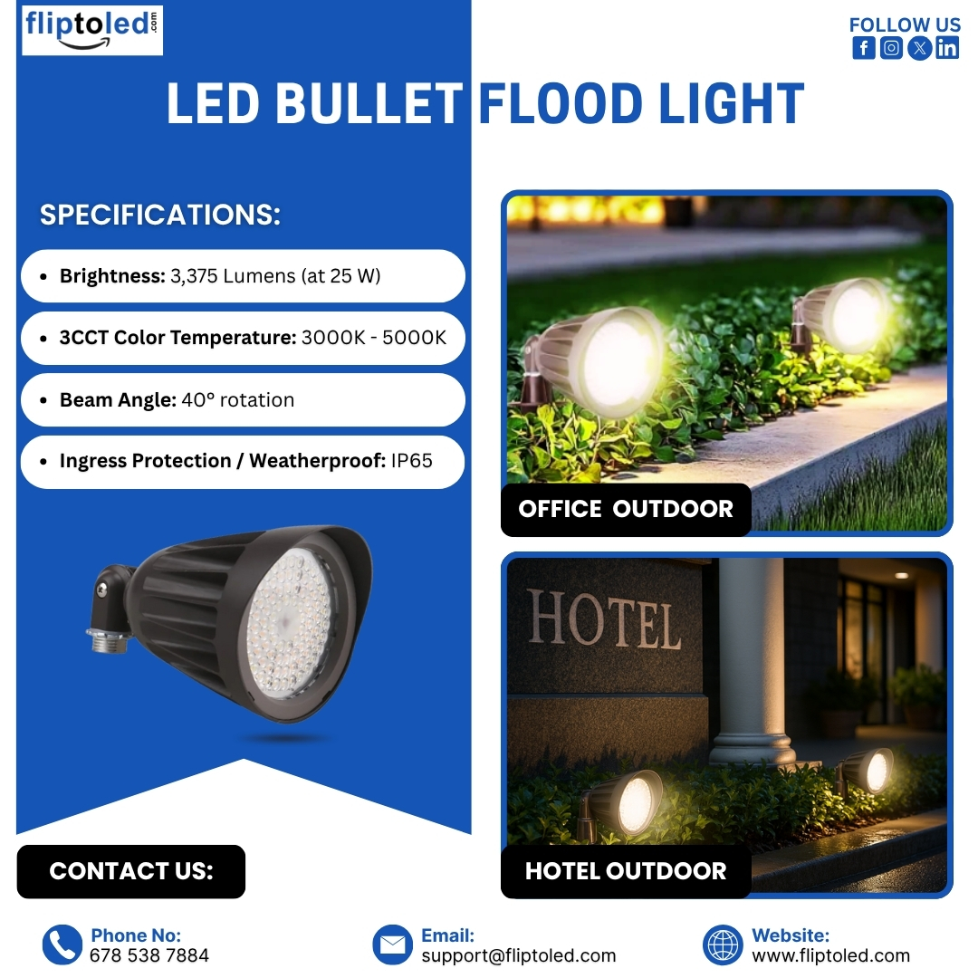 fliptoled's tweet image. 💡 Outdoor brilliance made easy!
The FliptoLED LED Bullet Flood Light delivers 3,375 lumens @25W with IP65 weatherproof protection and 3CCT color control (3000K–5000K).
🔗 fliptoled.com
#LEDFloodLight #OutdoorLighting #EnergyEfficient #FliptoLED #SmartLighting #IP65