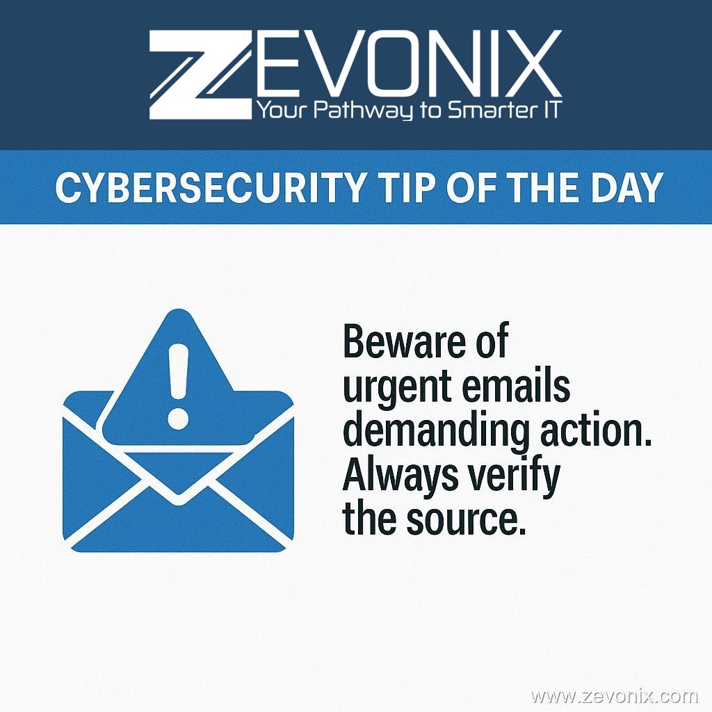 Zevonix_IT's tweet image. ⚠️ “Act now or else!” — classic phishing bait.
Never rush with urgent emails demanding action. Always verify the source first. 🛡️
👉 zurl.co/d2USk
#CyberSecurity #Phishing #Zevonix
