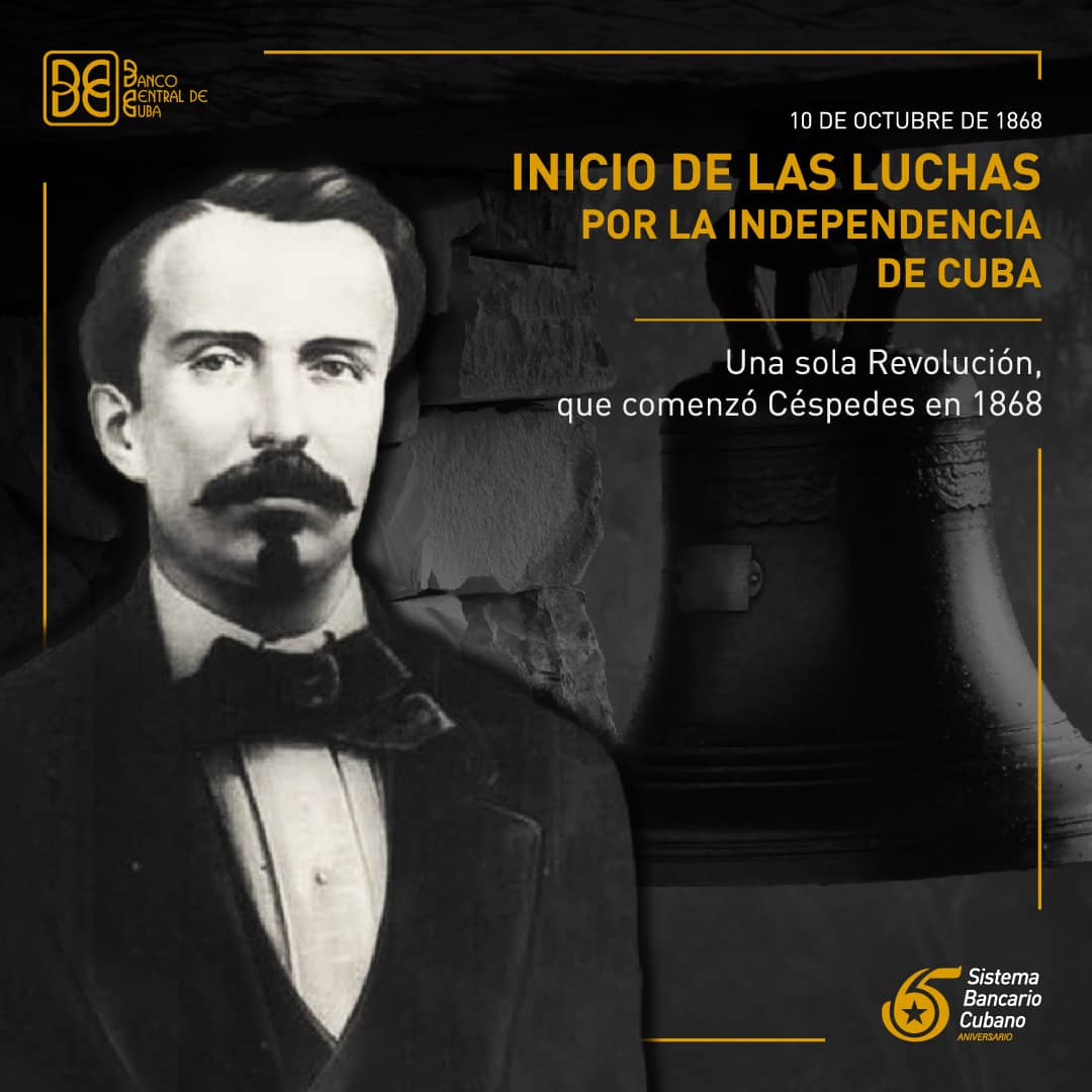 📍 Un día como hoy de 1868, Carlos Manuel de Céspedes proclamó el inicio de la gesta que forjaría la nación. Su grito de independencia en La Demajagua es el mismo que hoy, en una sola Revolución, #BancariosCubanos junto a #Cuba defendemos con orgullo.

#CubaViveEnSuHistoria