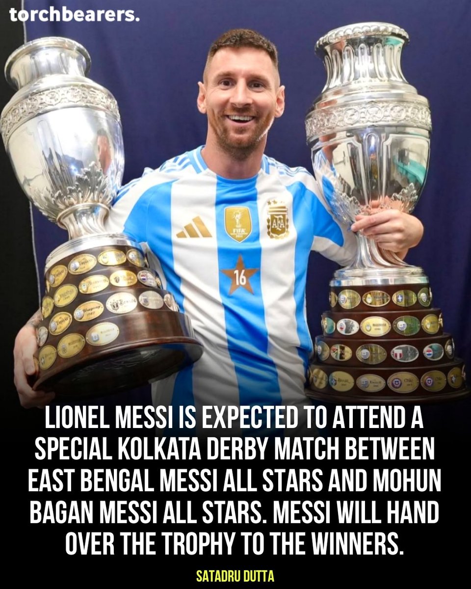 torch__bearers's tweet image. Lionel Messi 🇦🇷 is expected to attend a special kolkata derby match between East Bengal Messi all stars and Mohun Bagan Messi all stars on 13th December at the iconic saltlake stadium. Messi will hand over the trophy to the winners.

#JoyEastBengal #TorchBearers
[SATADRU DUTTA]