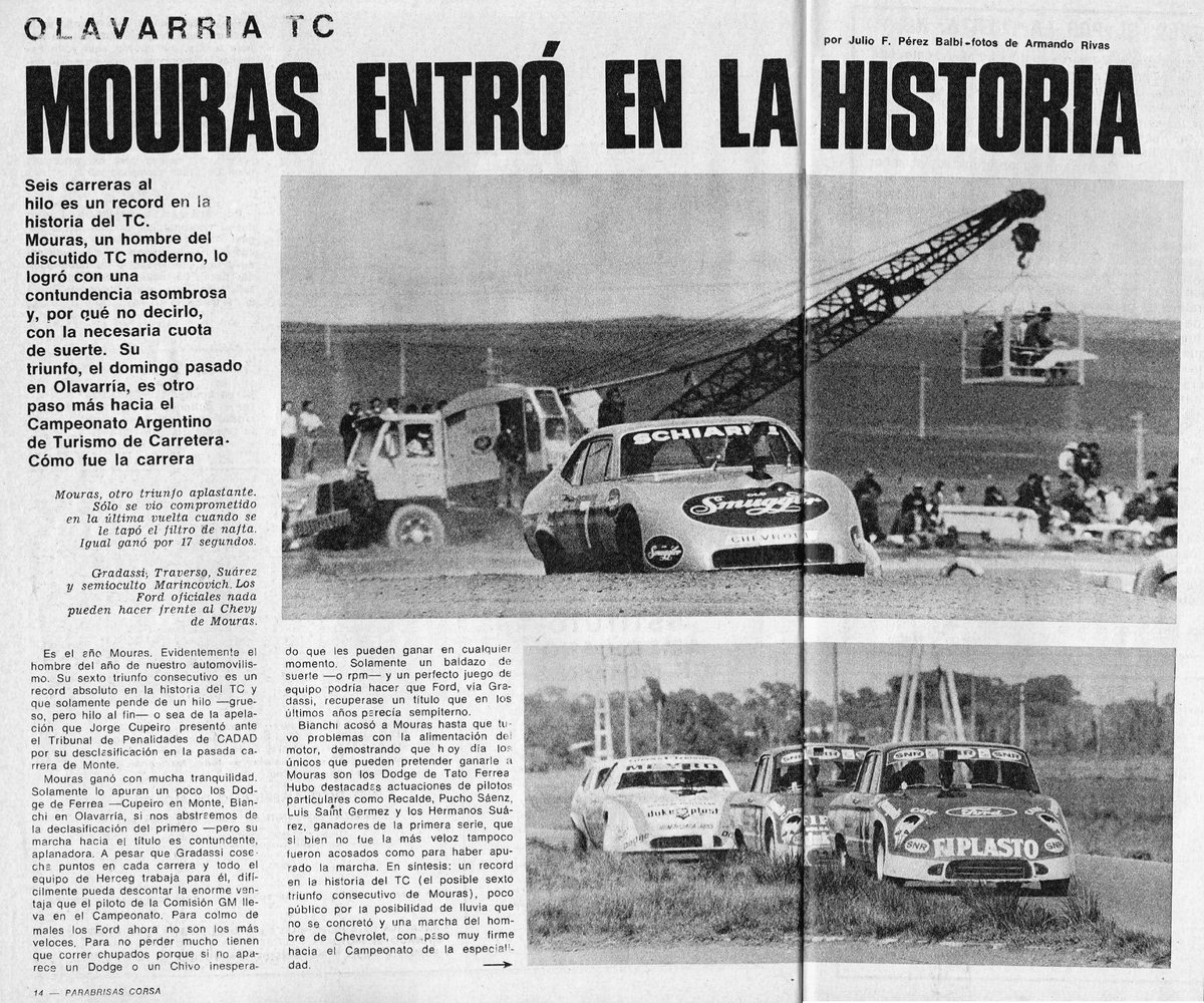 PatoG82's tweet photo. 10 de Octubre de 1976, carrera del #TurismoCarretera en Olavarría 🏁
MOURAS ENTRÓ EN LA HISTORIA
"Seis carreras al hilo es un récord en la historia del TC. Roberto Mouras, un hombre del discutido TC moderno, lo logró con una contundencia asombrosa"
Revista Corsa https://t.co/GrALeDsJlW