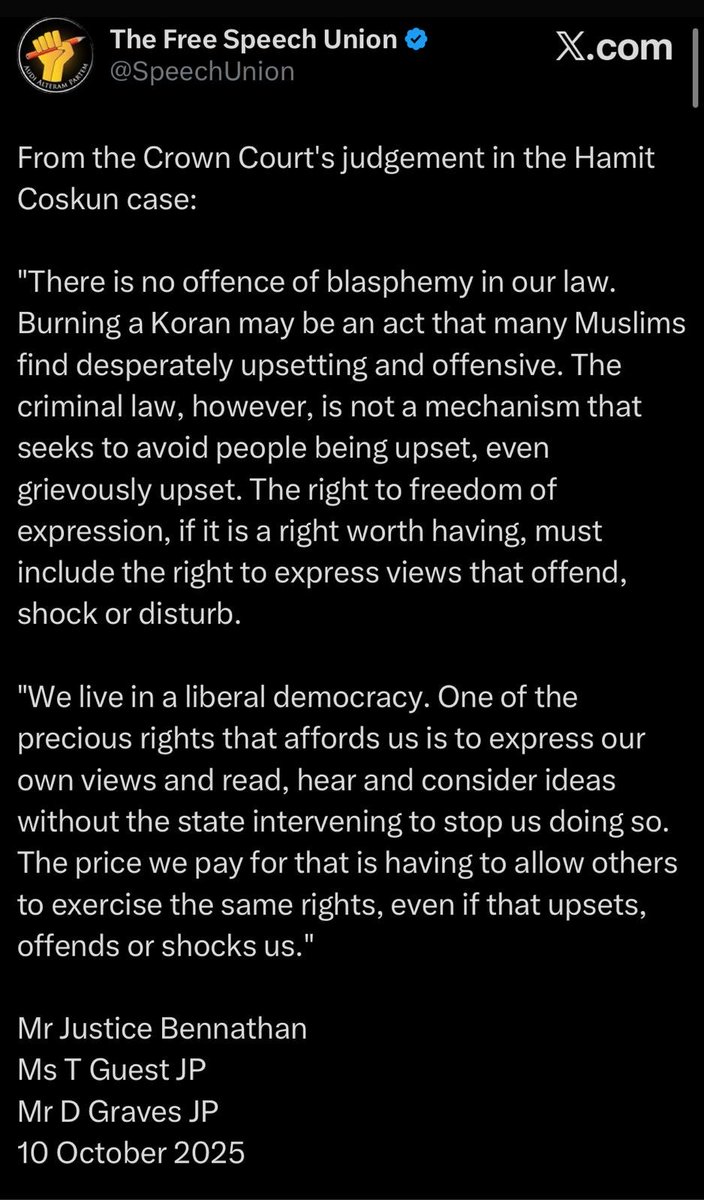 Great judgment in the #HamitCoskun case in favour of #freespeech and #freedomofreligionorbelief #FoRB