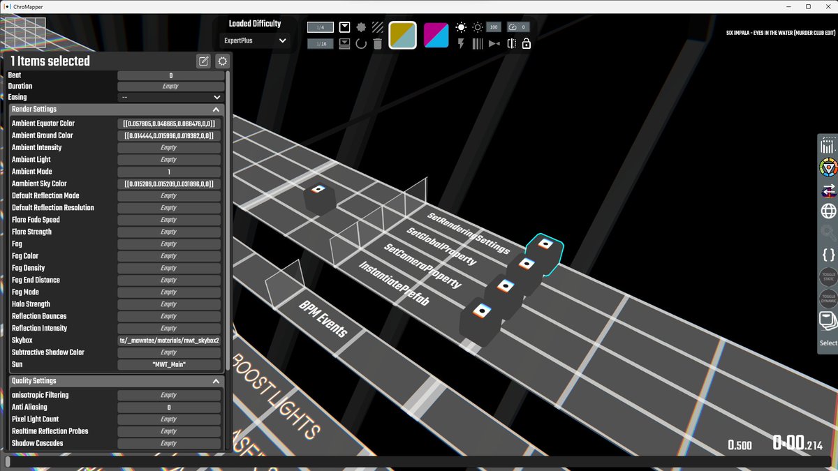 Did you guys know that you can create all the required events for a Vivify map directly in Chromapper?

When you export from Unity it creates a JSON printout of everything in the bundle, then PropEdit can automagically look it up and add it all in for you!

No scripting required!