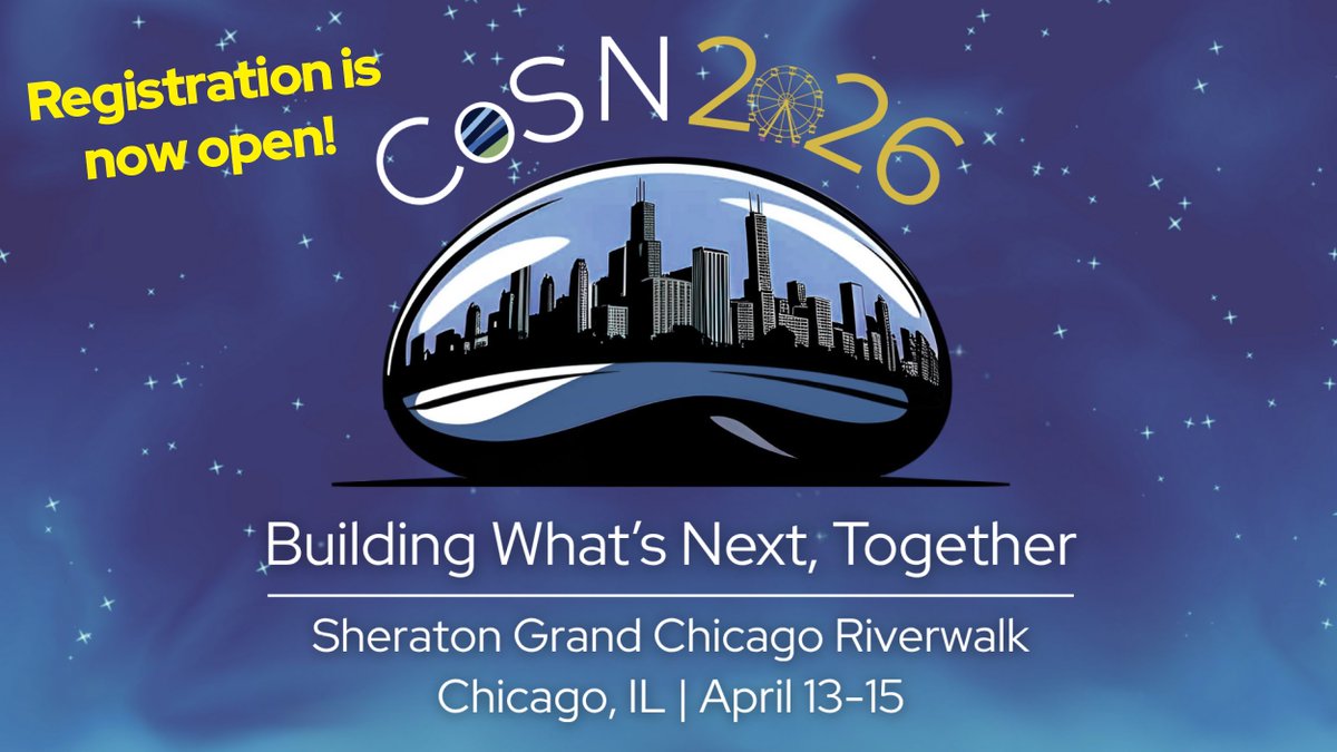 CoSN's tweet photo. Big news—#CoSN2026 registration is open!🎉Join us in Chicago, April 13–15, 2026, for the must-attend EdTech event of the year. Connect, learn &amp;lead with the best in #K12 #EdTechLeadership. Early Bird rates end Dec. 15, 2025—don’t wait!
👉 https://t.co/1vzjFBbzkq #EdTech https://t.co/MLj6Tci50K