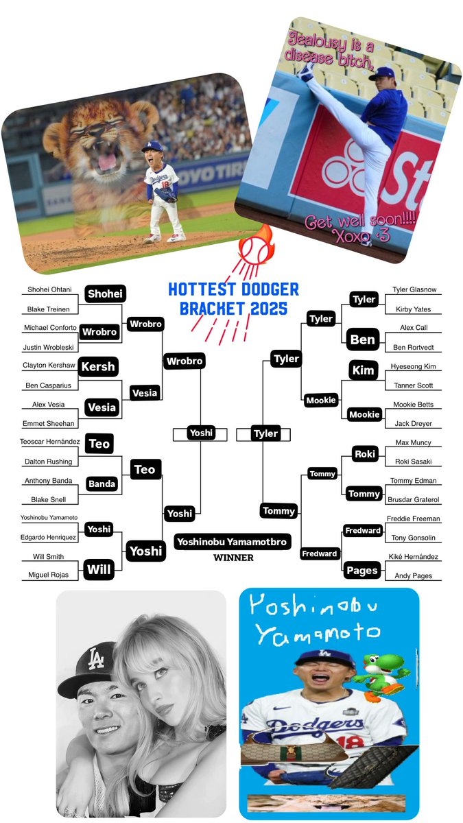 Dr_Bear_PHD's tweet photo. Nearly forgot to submit my Hottest Dodger bracket! Got some hot takes but I'm the end, baddies prevail 💅
#bracketszn25 https://t.co/iHx0F2YlrT