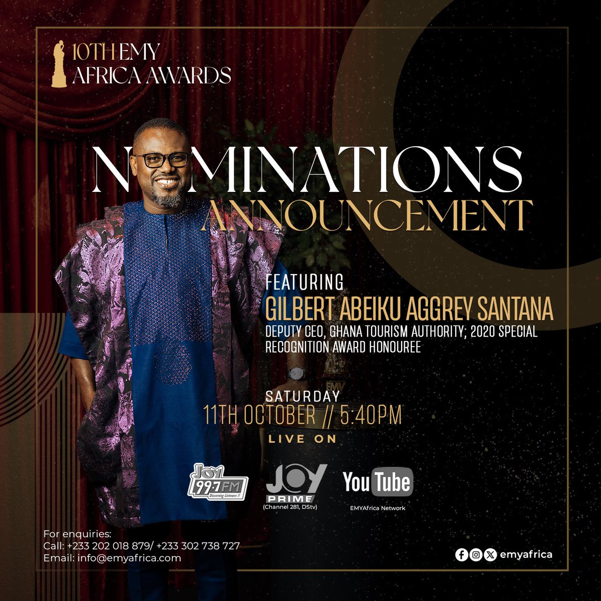 AbeikuSantana's tweet image. The stage is set. The 10th EMY Africa Awards nominations announcement is coming up this Saturday, 11th October at 5:40 PM GMT! @emyafrica

Join me and other incredible lineup of announcers as we unveil the nominees who have defined excellence this year.

Watch it live on…