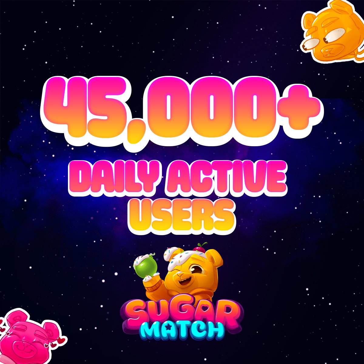Real_Sugarverse's tweet image. 🔥 45,000+ daily active users.
🔥 Countless matches.
🔥 Infinite fun.
You’re making Sugar Match PvP a whole vibe! 🐻