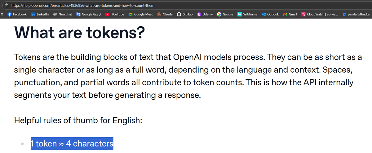 MrXroboT's tweet photo. هل كنت تعرف ان تقريبا كل حوالي 4 حروف بيكتبهم او بتكتبهم لل LLMs بتعادل 1 توكن (openAI) https://t.co/NgPmBOnZWQ