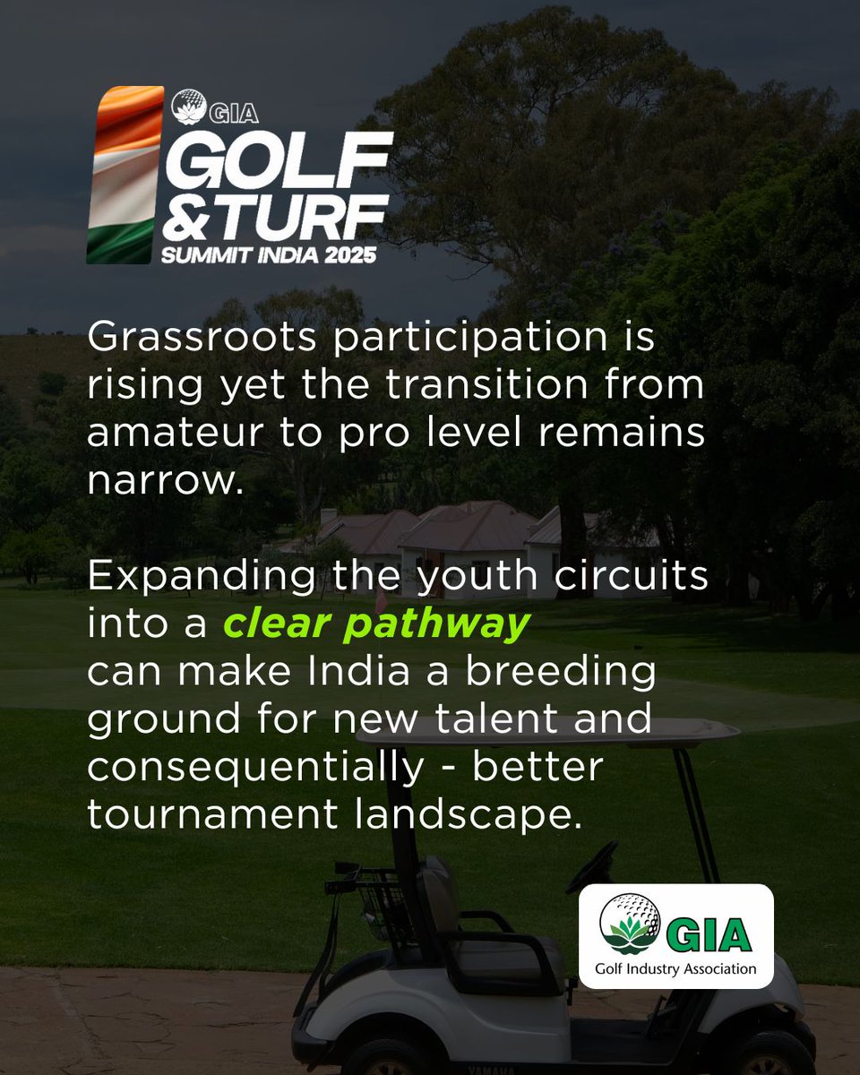 Youth with clear pathways and expanding horizontally into more cities. These two phrases sum up how to improve the golf tournament landscape in India! ⛳️

👉 Register Now: forms.gle/chfQo8QoTi5P5b…

#GIASummit2025 #GolfIndia #GolfIndustry #GolfSummit #GrowGolf #GolfBusiness