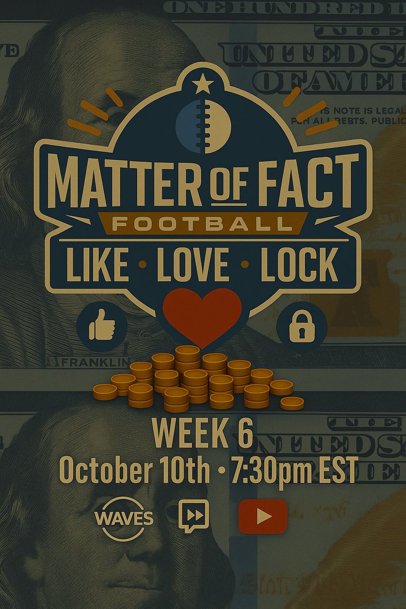 Domthgreat's tweet image. 🎯 Giants upset of the year recap 

🎯 Week 6 spread, O/U and player props

🎯 Fantasy start/sits 

🎯 Waiver wire stashes 

🏈 Live tonight at 7:30pm EST 🏈