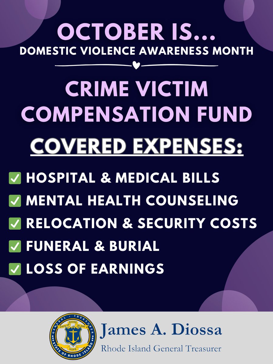 ❓Did you know? Victims of crime in Rhode Island may qualify for financial help through CVCP. Covered expenses include:
✅Hospital &amp; medical bills
✅Mental health counseling
✅Relocation &amp; security costs
✅Funeral &amp; burial
✅Loss of earnings
Learn more: treasury.ri.gov/cvcp