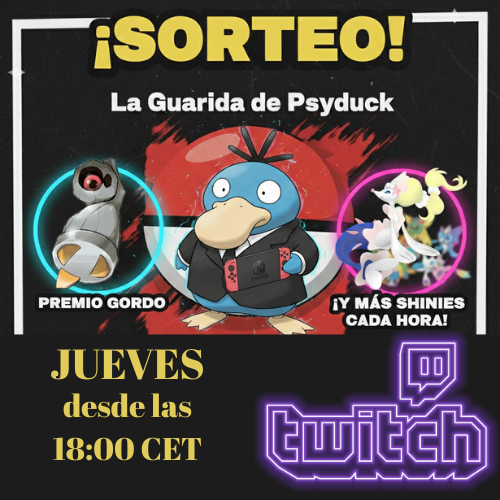PaldeanPsyduck's tweet photo. 🚨 ¡MEGA SORTEO en La Guarida de Psyduck!
El PREMIO GORDO es un asombroso Beldum Shiny y repartiremos MÁS SHINIES CADA HORA en el #stream
En Twitch: https://t.co/OJnJ8GjWK0
No te lo pierdas!
#Pokemon #ShinyHunters #TwitchSorteo #TwitchES https://t.co/uEP3pUsXX1