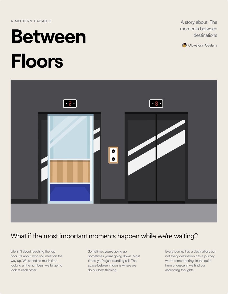 ikev007's tweet image. For this week’s #IllustrationFriday, I created an illustration called “Between Floors.”

I’m learning that growth in illustration isn’t just about the final outcome, but the small, consistent efforts in between.

#DesignPractice #KeepCreating