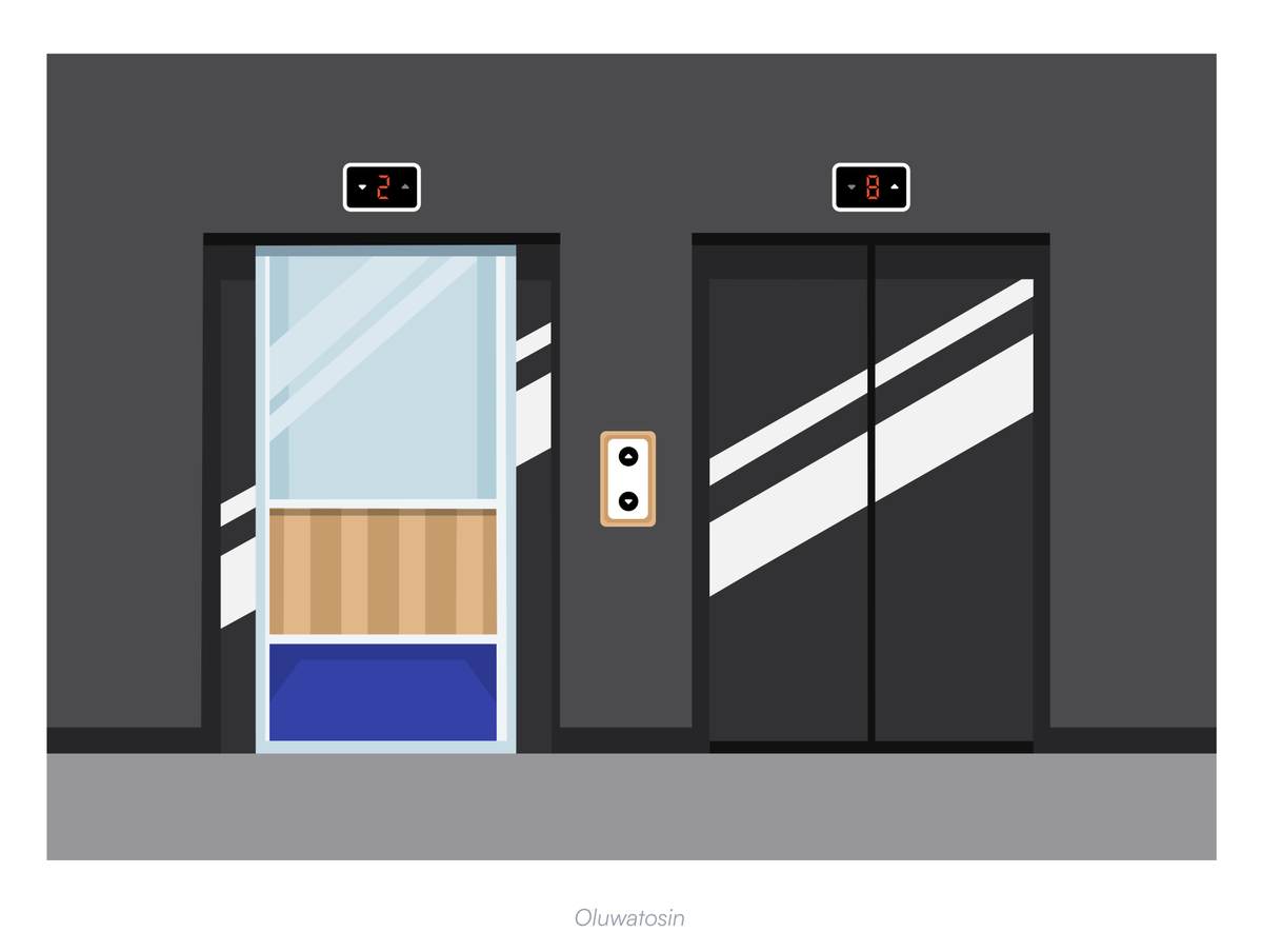 ikev007's tweet image. For this week’s #IllustrationFriday, I created an illustration called “Between Floors.”

I’m learning that growth in illustration isn’t just about the final outcome, but the small, consistent efforts in between.

#DesignPractice #KeepCreating