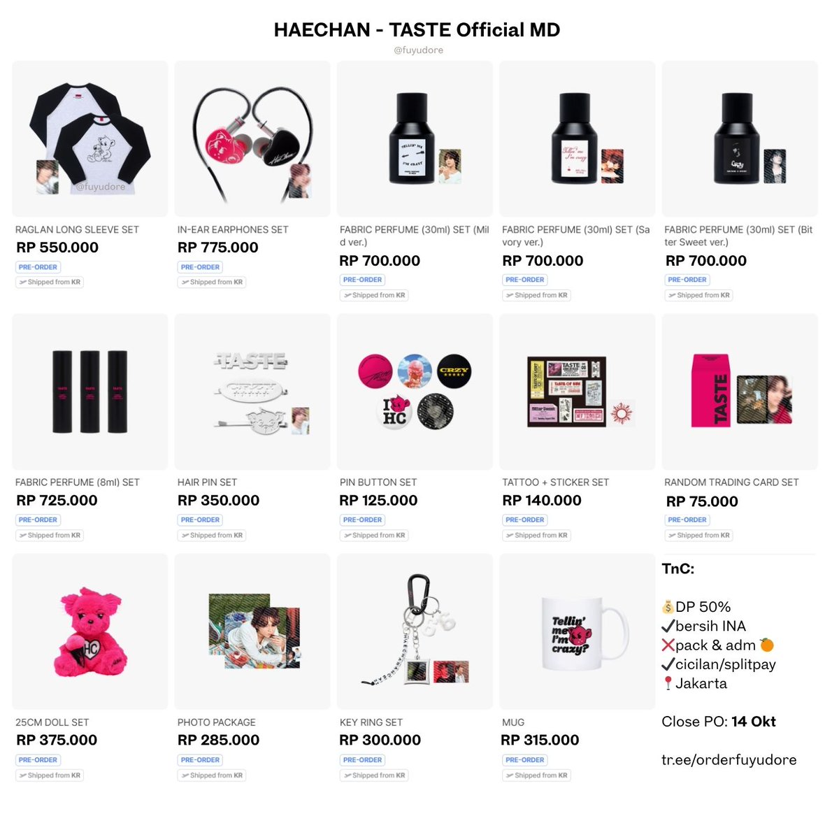 FuyuDore's tweet image. 🌻Open PO Haechan - Taste Official MD 

💰on pic - DP 50%
✔️bersih INA
❌pack &amp;amp; adm 🍊
✔️cicilan/splitpay
📍Jakarta
✔️GO LINE
‼️no cancel

Close PO: 14 Oktober 
Shipment by EMS

📩form order: tr.ee/orderfuyudore

DM for info 🌻