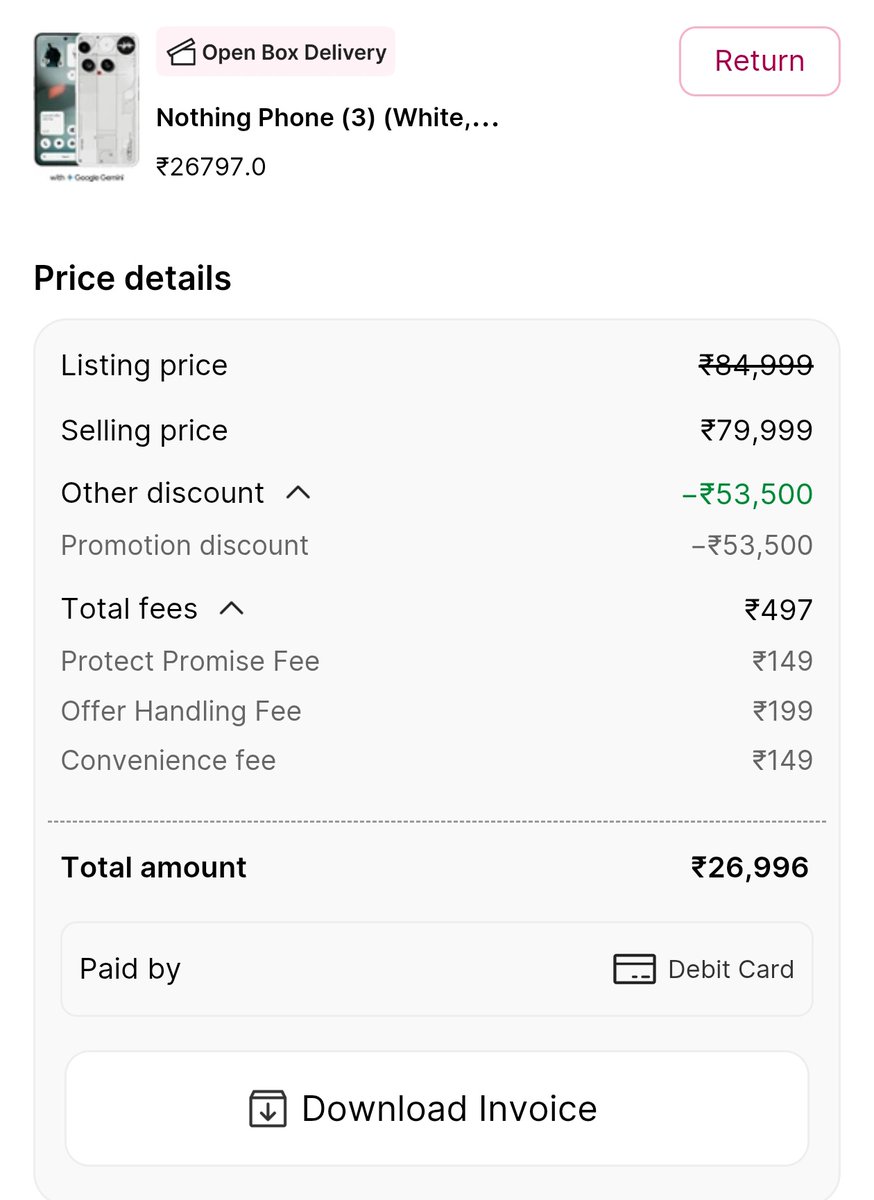 sauravtechno's tweet image. I got Nothing Phone 3 in 27K 😌🥳🔥 @nothing from @flipkart minutes..It&apos;s a killer deal 😄
