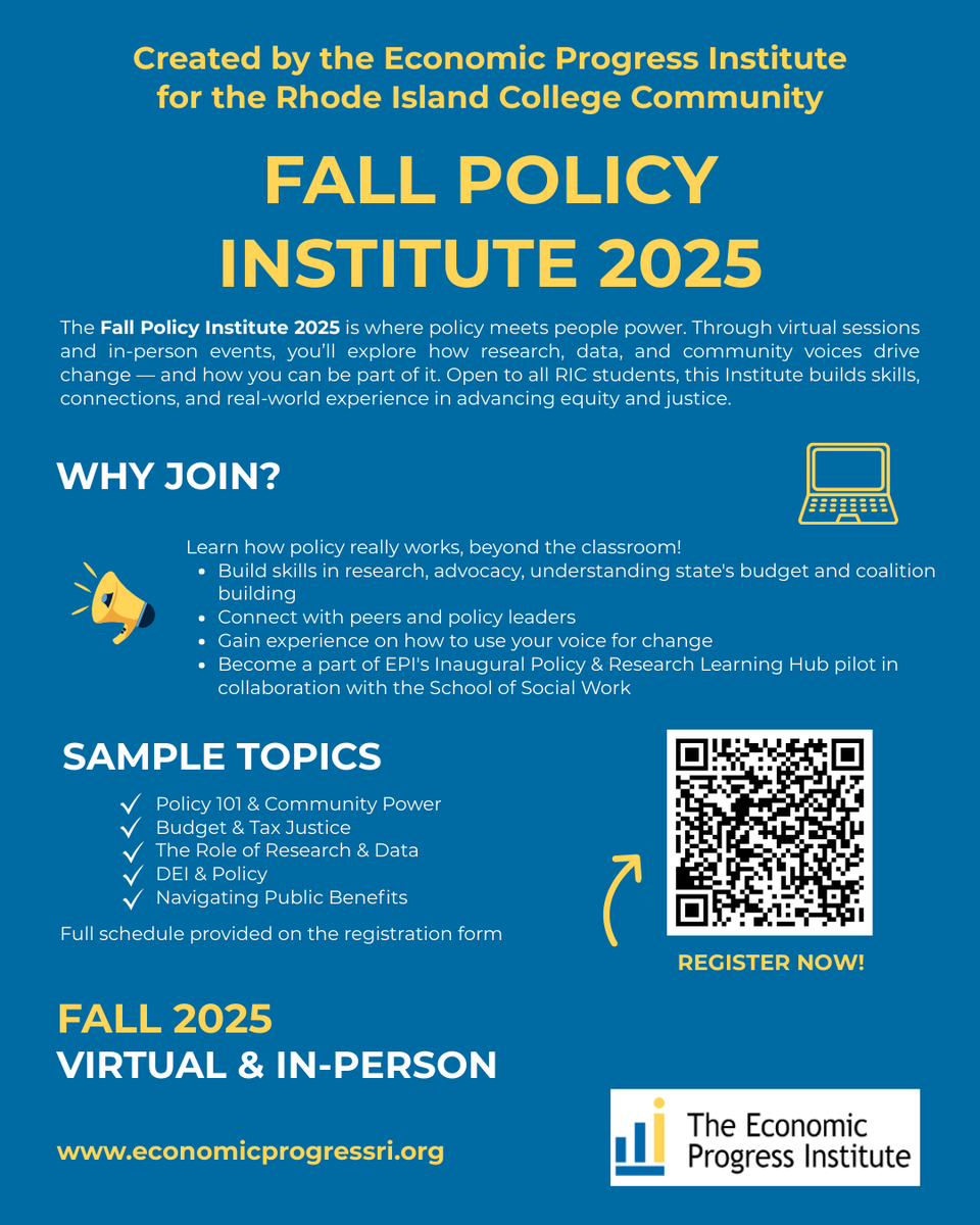 EconProgressRI's tweet image. Ever wondered how state &amp;amp; federal budget processes really work — &amp;amp; why tax justice matters?

Join EPI’s Fall Policy Institute @RICNews to learn how fair budgets build strong, equitable communities.

 📅 Oct 16 | 5–6 PM

 🔗 bit.ly/3VJYDb8

#RIC #PolicyInstitute #EPI