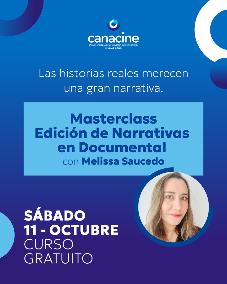 Aprovecha esta gran oportunidad y prepárate para aprender sobre: “La Edición de Narrativas en Documental”. 
Impartido por Melissa Saucedo.

Curso gratuito. Regístrate aquí: forms.gle/wNiCGS7ptu6Wep…