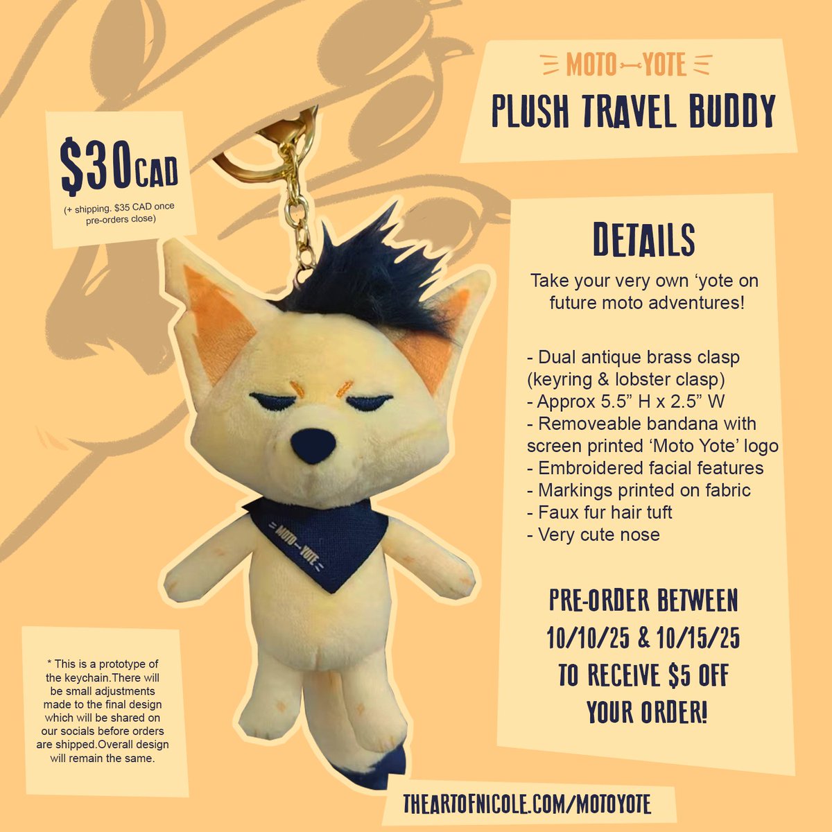 The big order is officially in and we need your help funding it!

✨PRE-ORDERS ARE OPEN FOR YOUR VERY OWN PLUSH TRAVEL BUDDY! ✨

>> theartofnicole.com/motoyote <<

Take your 'yote on future moto adventures! Details are in the image and thread below!