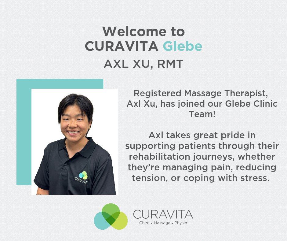 CURAVITAGlebe's tweet photo. Welcome Axl Xu, Registered Massage Therapist, to our CURAVITA Glebe Clinic! A recent graduate from Algonquin College’s Massage Therapy program, Axl brings a passion for health, movement, and helping others feel their best.

Book online 
https://t.co/r85dEMuDwK https://t.co/E3nuVduUlY