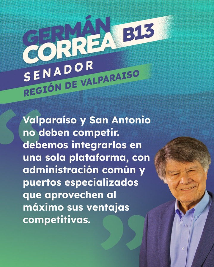 🚢 Debemos potenciar nuestros puertos con una política especializada para aprovechar sus ventajas comparativas.

#CorreaSenador #Elecciones2025
#RegiónDeValparaíso #Valparaíso
#ViñaDelMar #SanAntonio #SanFelipe
#Quillota #Limache #LosAndes #ElTabo
#Olmue #Quinteros #SantoDomingo