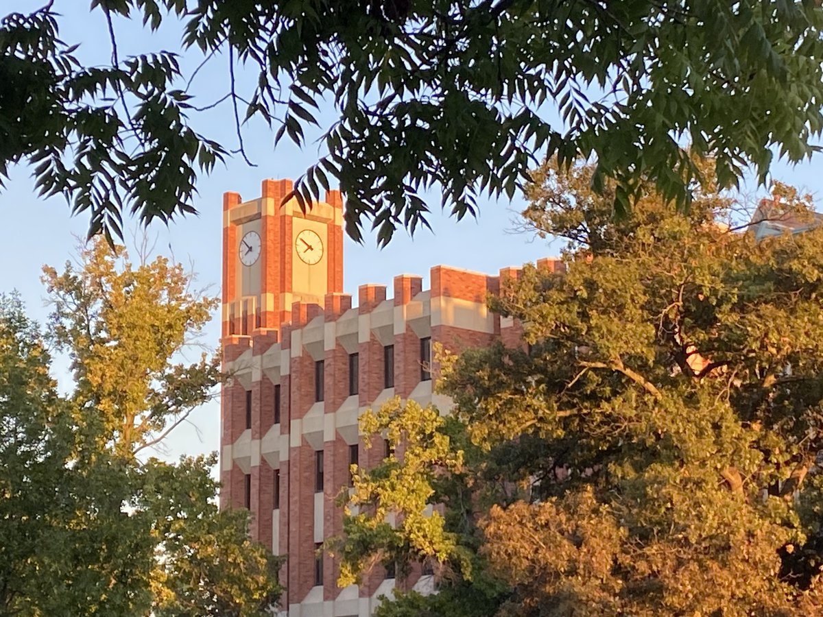 PalmeriJoAnn's tweet image. Glow of the morning sun on Bizzell Memorial Library #Clocktower and surrounding greenery #OUskywatch #LibrariesFromTheOutside