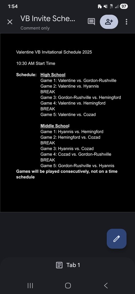 Valentine VB Invite Schedule