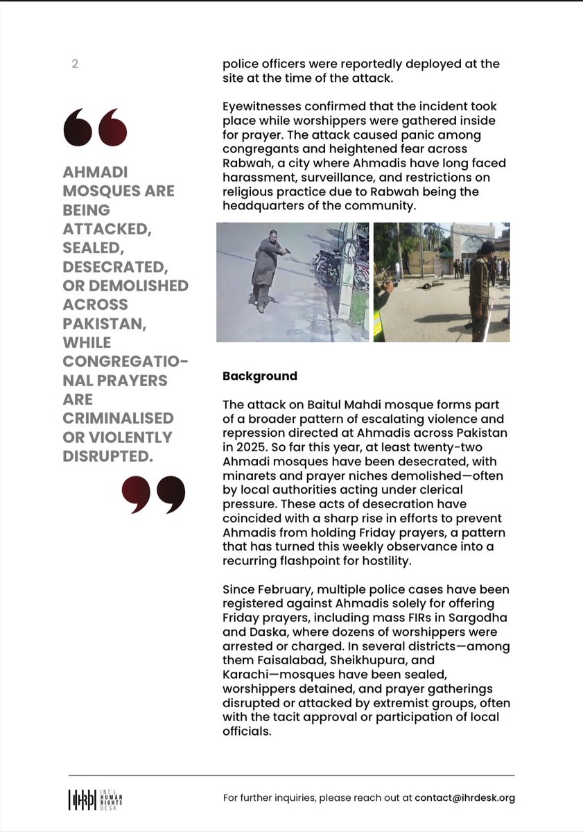 ihrdesk's tweet photo. Our official incident report regarding today’s gun attack on the Baitul Mahdi mosque in Rabwah, Pakistan. https://t.co/hJDt8RYXuy