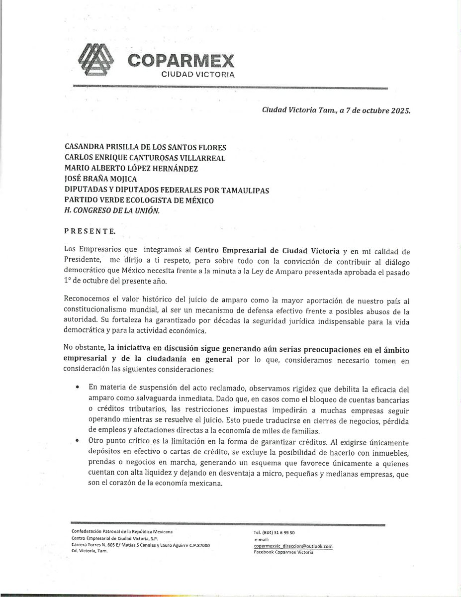 COPARMEXVic1's tweet photo. @JoseBrana10 @canturosas @CasidelosSantos @MarioLopezBorre Debilitar la #LeyDeAmparo es poner en riesgo la justicia, la libertad y la certeza jurídica que sostienen a Mexico. https://t.co/JknK60eDsB