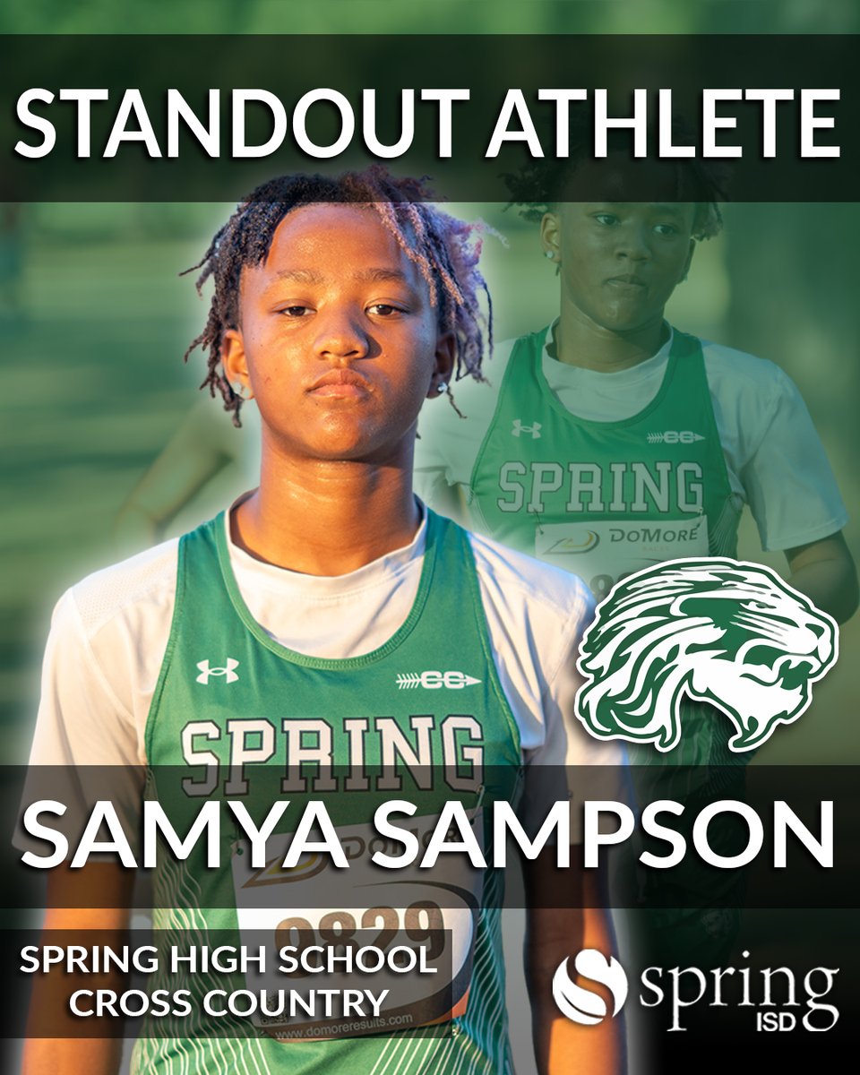 SpringISD's tweet image. Spring High freshman Samya Sampson made her mark on the cross-country team, placing 6th at districts after earning varsity clearance. Her effort helped her team reach regionals, and she’ll also shine with the Lady Lions Basketball team. @SPRINGHIGHLIONS @SISD_CoA