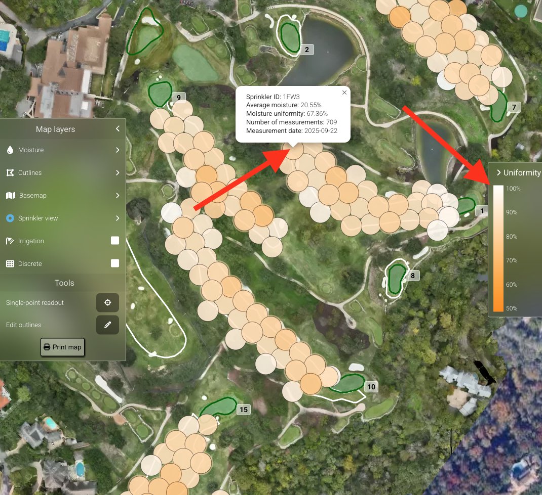 Even if your irrigation system tests well on DU, real-world moisture can tell a different story.
turfRad’s Uniformity View shows how consistent conditions really are around each head — using data from the turf itself.
More about these features here: hubs.li/Q03N3fpd0