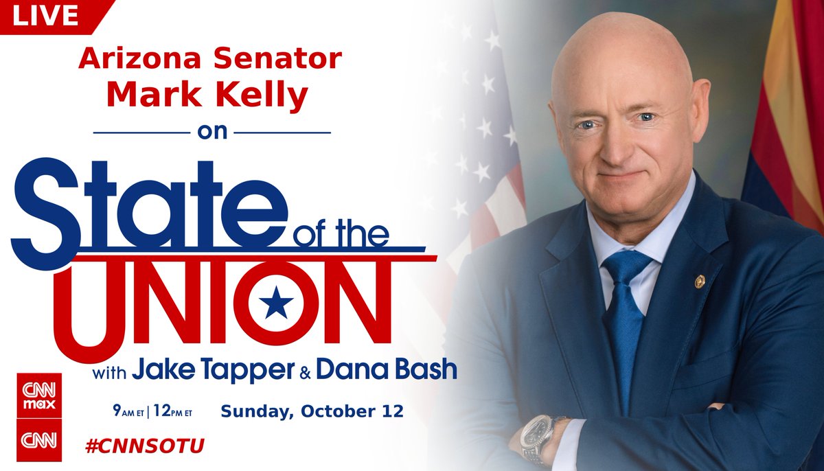 CNNSOTU's tweet image. SUNDAY: Arizona Senator Mark Kelly joins @DanaBashCNN #CNNSOTU
Tune in on 📺 @CNN, 🌎🌍🌏 @cnni, @StreamOnMax, 🎧📻 @Audacy, @tunein, @SIRIUSXM Ch. 116 & 🖥️💻📲 cnn.com/GO!