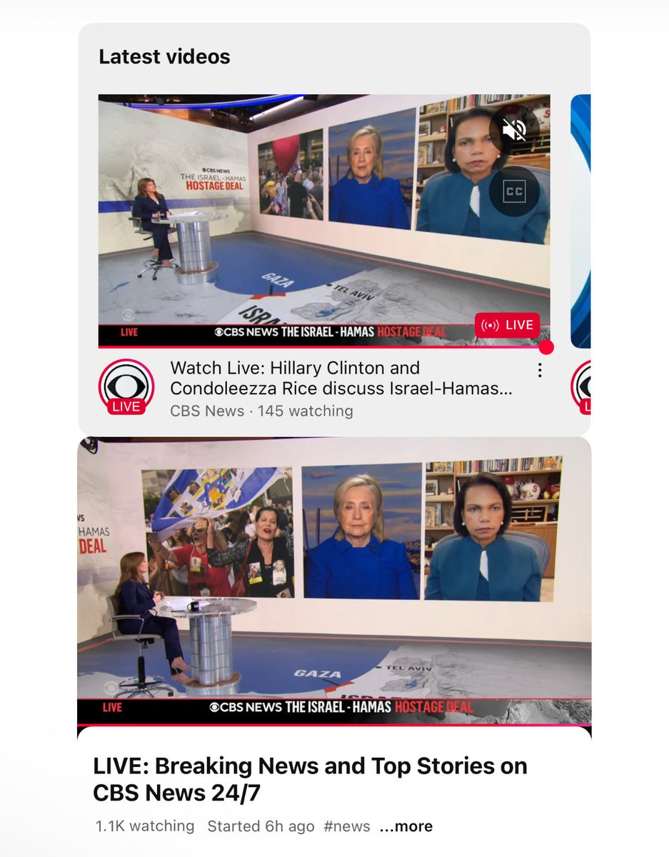 prem_thakker's tweet image. Update: Bari Weiss’s first pitch at CBS — a roundtable with Antony Blinken, Mike Pompeo, and Hillary Clinton that ended up being a virtual interview with Clinton &amp;amp; Condoleezza Rice — has about 150 viewers on YouTube.

Added with the 24/7 CBS stream, it’s just over 1200 viewers.