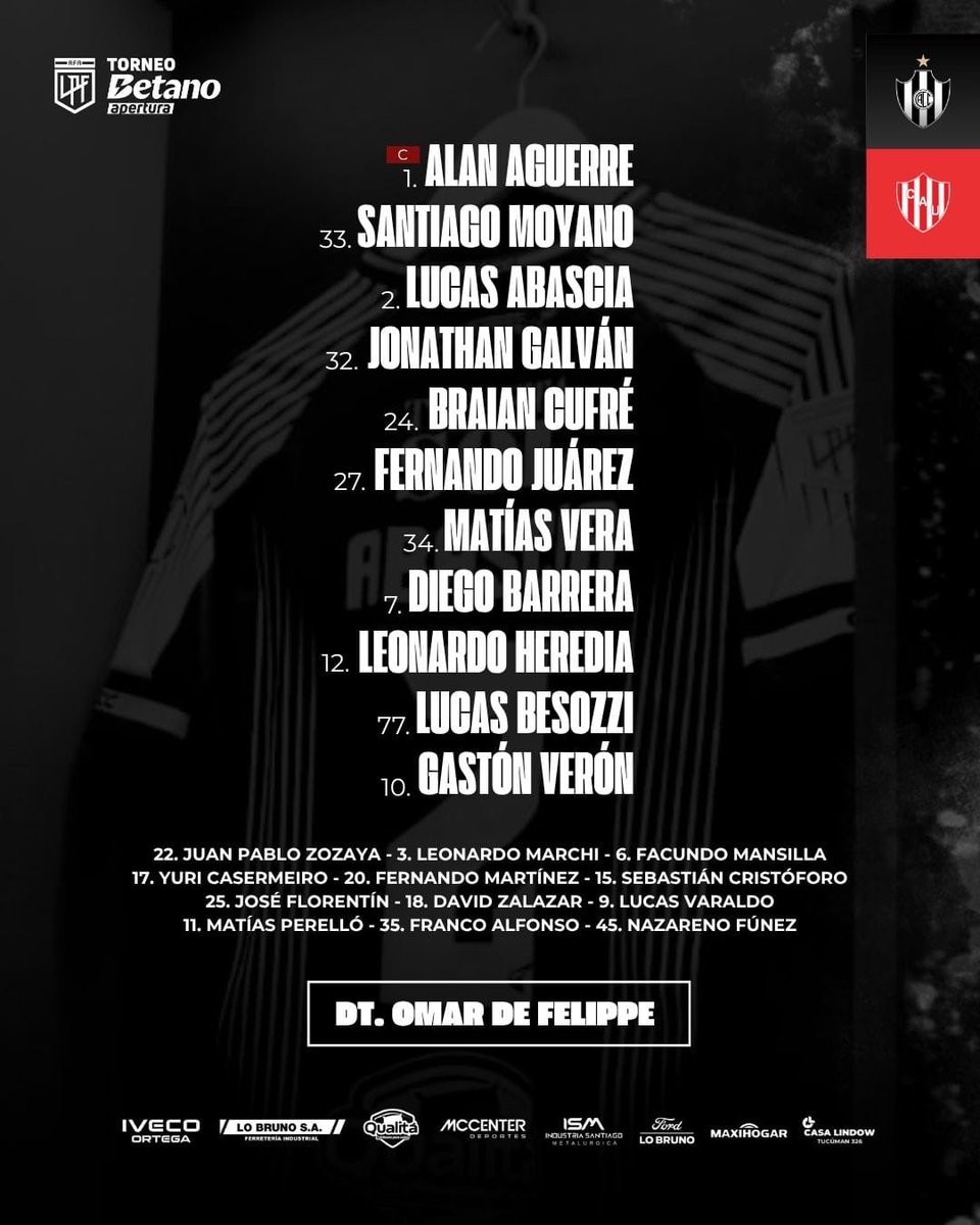 Los 1️⃣1️⃣ titulares del ferroviario para enfrentar a Union de Santa Fe en la Fecha 12 del #TorneoClausuraBetano

Adquirí el Pack Futbol 2025 🔜 packfutbol.com.ar