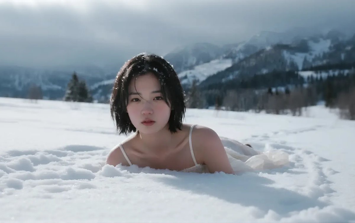 snowmachine222's tweet photo. 🧊氷のような風が吹きつけて、真っ白な雪に包まれて、彼女の体はもうほとんど動かない❄️

#雪責め #寒冷フェチ #coldfetish #雪景写真 #反季节写真 #美丽冻人 #AIart #雪撮 https://t.co/wowtOjzxBN