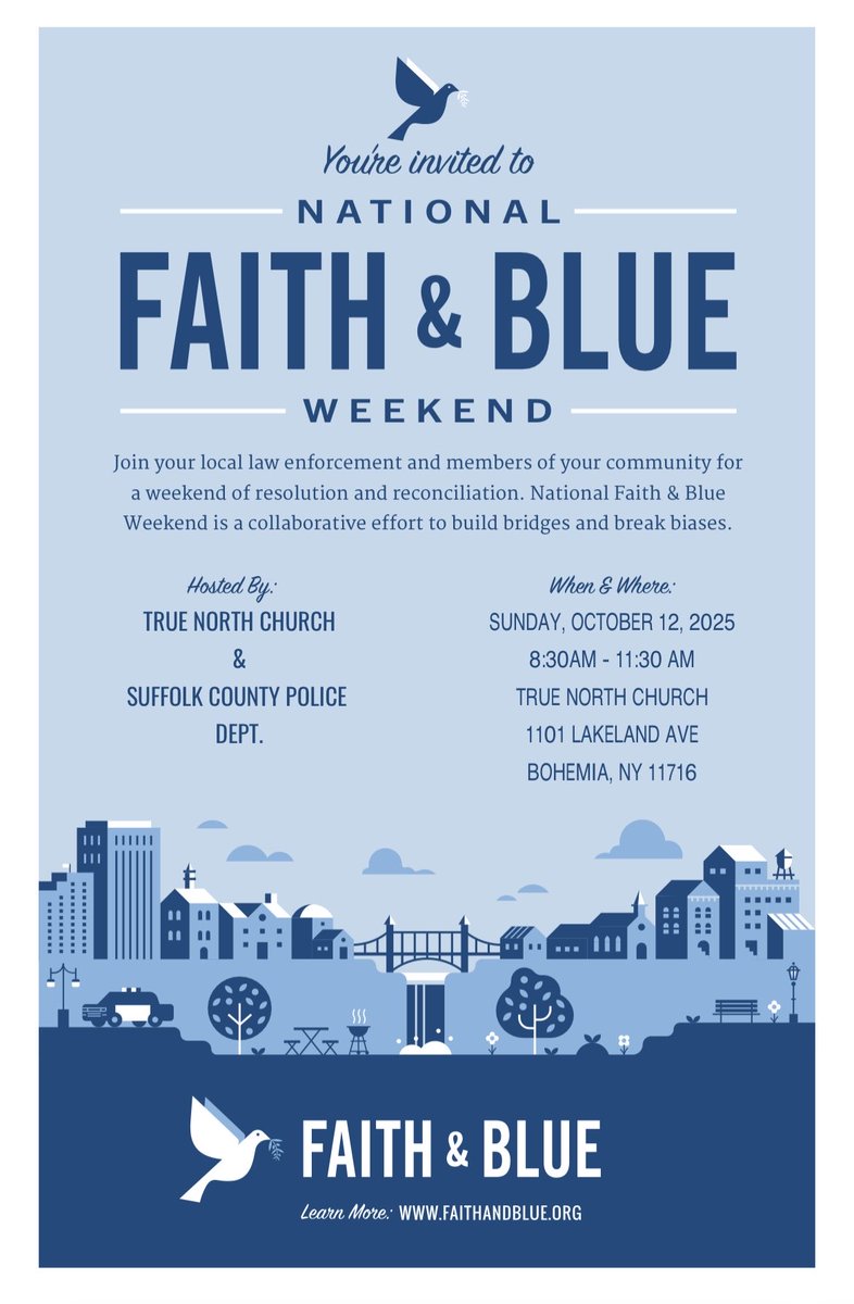 SCPD5thPrecinct's tweet image. Join us at True North, Bohemia on Sunday 10/12 at 8:30 am for our annual Faith &amp;amp; Blue event!