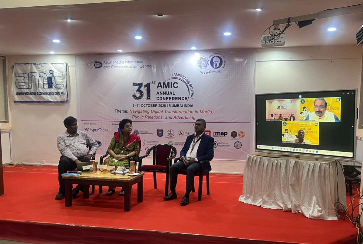 kg_suresh's tweet image. Addressed online Plenary Session on India-China Communication Dialogue @ 31st Annual Conference of Asian Media Information &amp;amp; Communication Centre (AMIC ) at @SNDTWUmumbai23.
@SNDTWU @Sndt_Digital @KalingaSen @AshwiniVaishnaw @MIB_India @MEAIndia @DrSJaishankar @rammadhav_