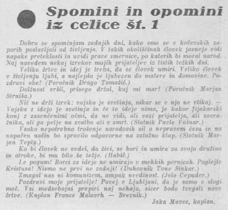 Kočevski proces: zadnja sporočila krivično obsojenih branilcev domovine. Obsojenih, a nepokorjenih. Za vero in  dom !