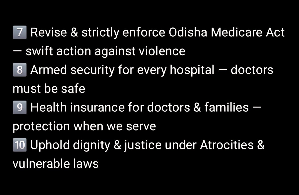 Dr_KDash's tweet photo. @otvnews @kanak_news @ArgusNews_in @Prameya_News7 @News18Odia @ZeeOdisha @DdOdisha 📢 OMSA CHARTER POINTS – JUSTICE, SAFETY &amp; REFORMS
⚡ 18 demands to protect, empower &amp; honor Odisha’s doctors. Fair pay, safety, dignity — non-negotiable.
#DoctorsMatter #OMSAUnited #OdishaHealth https://t.co/Cq7CPcMEz1