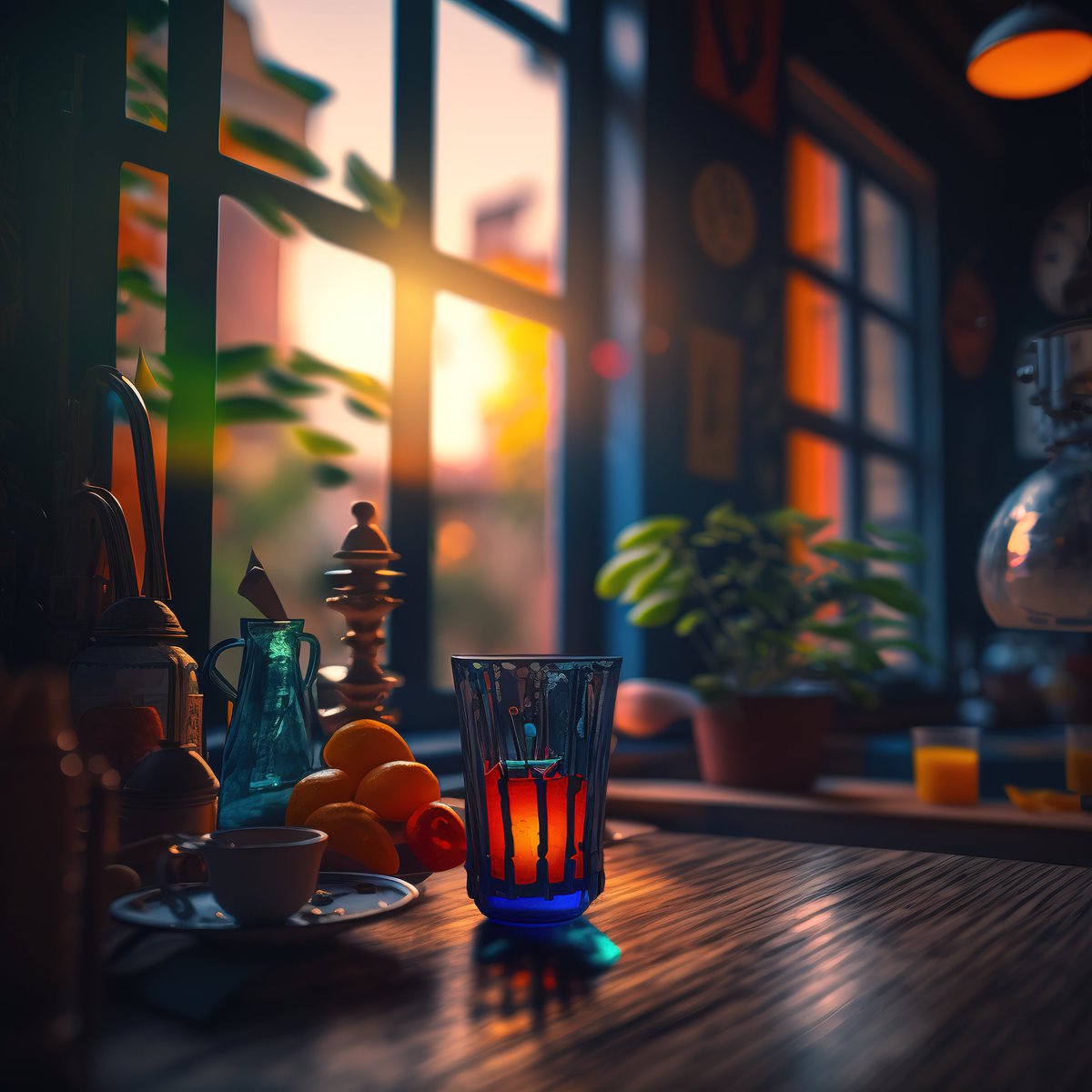 NoBanksNearby's tweet image. At 6:51 AM, the sun's first fiery kiss paints the table's grain. See how the cool blue glass glows with that rising warmth? This minute is pure stillness, a vibrant, quiet anticipation before the symphony of the day begins. Feel it.
#CreativeCode #NFTArt #TimeConsciousness…