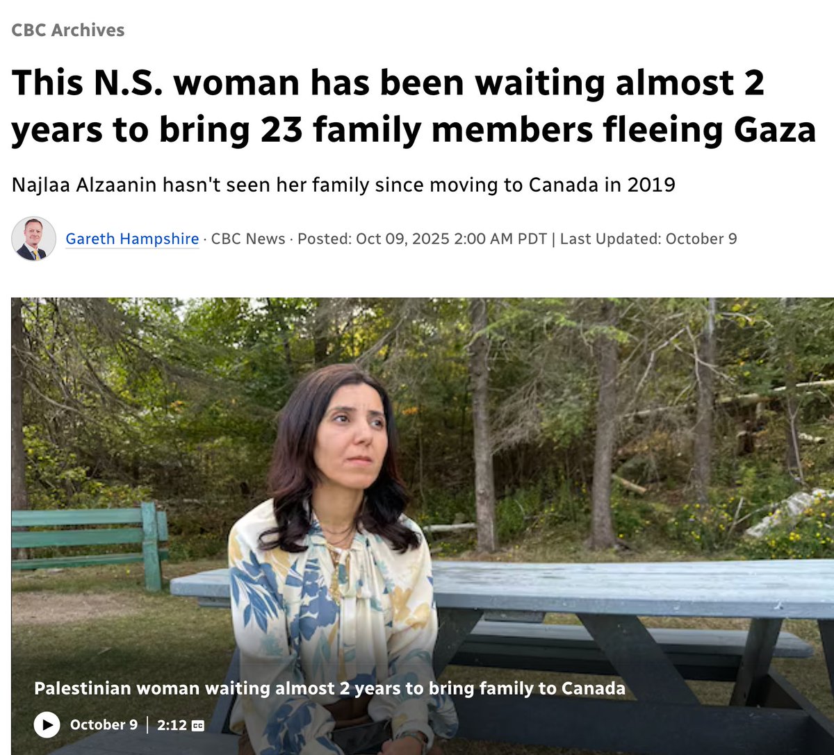 valdombre's tweet photo. CBC runs a sob story about an immigrant waiting too long to bring 23 family members here from Gaza. https://t.co/nBxpHKQwgd