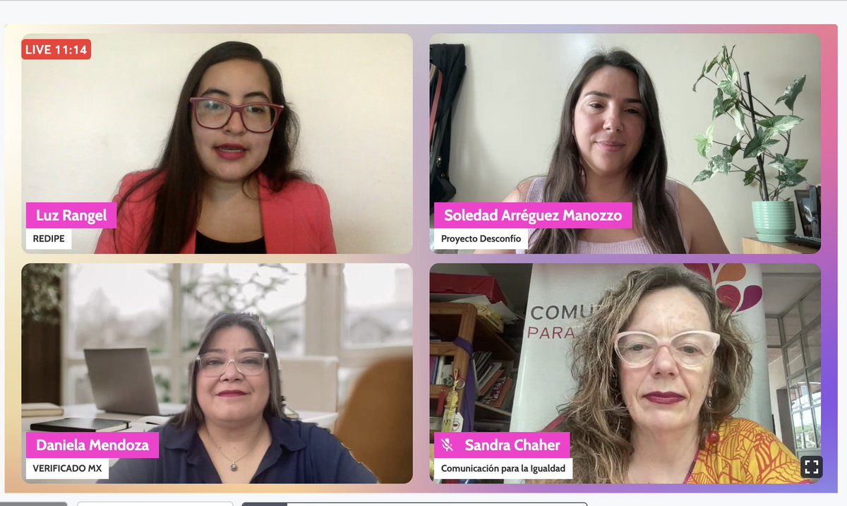 Mariana Alvarado (@alvaradomariana) on Twitter photo Segundo día de la 5ta. Conferencia Latinoamericana sobre #Diversidad en el Periodismo. Ahora con un panel sobre desinformación con las increíbles <a href="/DaMeLUNA/">Daniela Mendoza</a> de <a href="/verificado_mx/">𝗩𝗘𝗥𝗜𝗙𝗜𝗖𝗔𝗗𝗢</a>, <a href="/sol_arreguez/">Sole Arreguez</a>  y <a href="/SandraChaher/">Sandra Chaher. Sólo opciones democráticas</a> 
- Sigue el evento: youtube.com/watch?v=qXDeLn…
- Pasa la voz! Segundo día de la 5ta. Conferencia Latinoamericana sobre #Diversidad en el Periodismo. Ahora con un panel sobre desinformación con las increíbles <a href="/DaMeLUNA/">Daniela Mendoza</a> de <a href="/verificado_mx/">𝗩𝗘𝗥𝗜𝗙𝗜𝗖𝗔𝗗𝗢</a>, <a href="/sol_arreguez/">Sole Arreguez</a>  y <a href="/SandraChaher/">Sandra Chaher. Sólo opciones democráticas</a> 
- Sigue el evento: youtube.com/watch?v=qXDeLn…
- Pasa la voz!