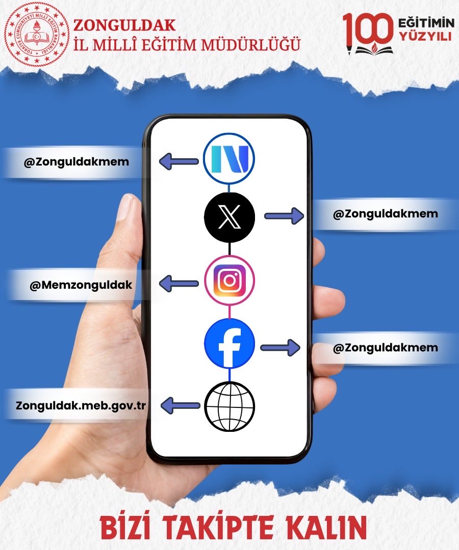 📌Bizlere ulaşmak; eğitimdeki yenilikleri, projelerimizi, etkinliklerimizi ve güncel duyurularımızı anlık olarak görmek için sizleri sosyal medya hesaplarımıza bekliyoruz.

Eğitimde Birlikte Daha Güçlüyüz💪

<a href="/tcmeb/">Millî Eğitim Bakanlığı</a> <a href="/Yusuf__Tekin/">Yusuf Tekin</a> <a href="/uygarkeskin/">uygarkeskin</a>