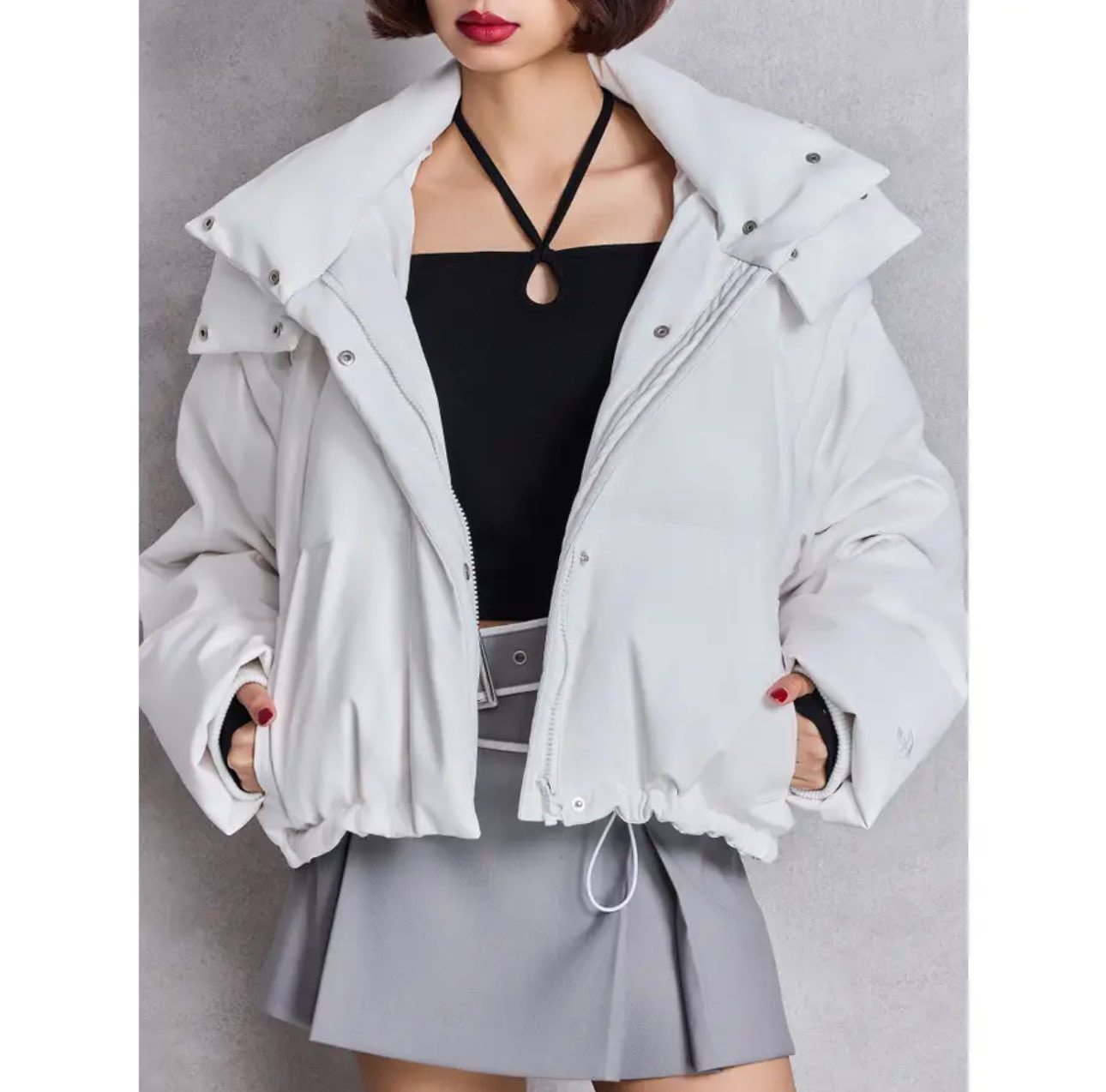 GYDA ダウン 白 ジェイダ GYDA フェイクレザーショートダウンコート