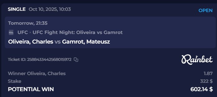 BoxingEnth's tweet image. Charles Oliveira vs Mateusz Gamrot headlines UFC Fight Night in Rio de Janeiro tomorrow night 🇧🇷👊
I’m backing Oliveira to win by any means necessary 💯💰
#UFCRio | #UFC | #OliveiraGamrot