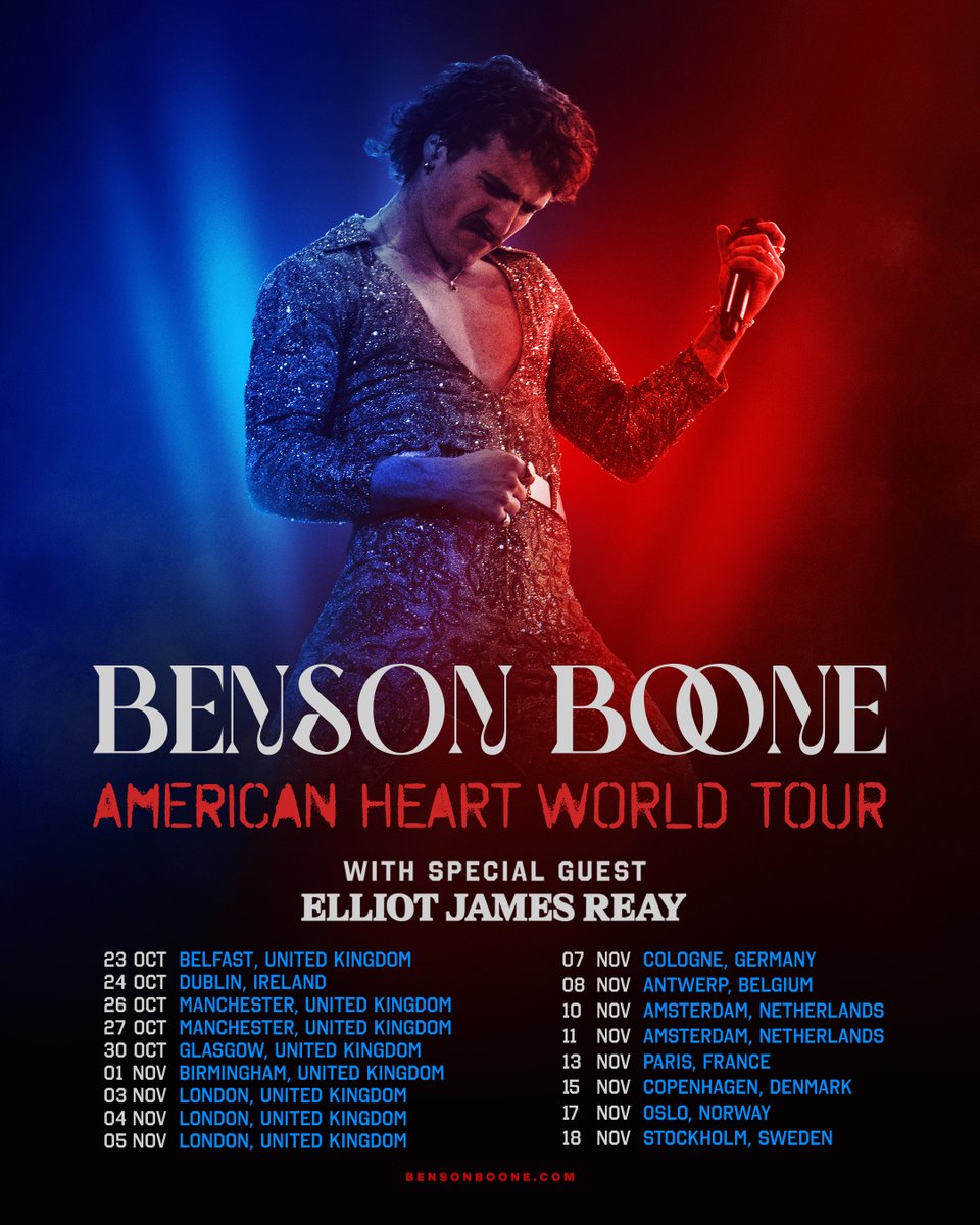 elliotjamesreay's tweet photo. I'm unbelievably excited to announce I'll be going back on the road with @bensonboone for his UK/EU leg of the American Heart Tour. 

I feel like the luckiest guy in the world, I can't wait to sing, dance, and see all of you! https://t.co/fJOZrfA7BG