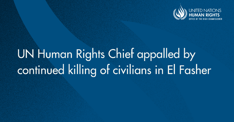 UNHumanRights's tweet photo. #Sudan: @volker_turk condemns the continued killing and injuring of civilians in El Fasher, following reports of at least 53 civilians killed &amp; 60+ injured by RSF between 5 &amp; 8 October. Türk calls for urgent measures to protect civilians &amp; prevent further atrocities.