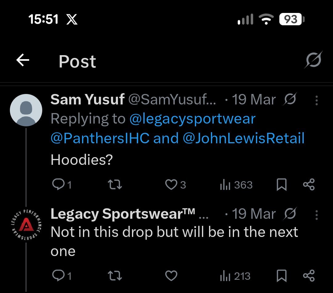 SamYusuf63's tweet photo. @legacysportwear @PanthersIHC @JohnLewisRetail Would've been nice to know that before now given I've been asking since march last year and was told there would be a "next one" 🤷 https://t.co/urGkB8Rpx1