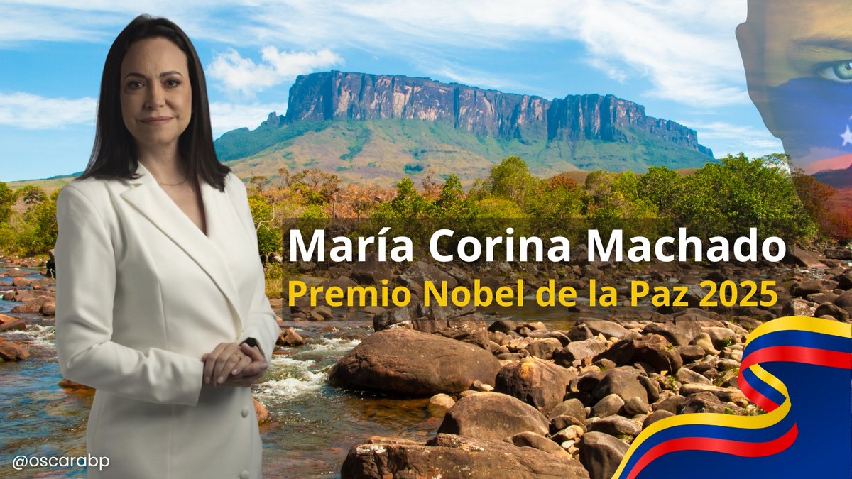 El Premio Nobel de la Paz 2025 a <a href="/MariaCorinaYA/">María Corina Machado</a>  honra su incansable lucha por la libertad y la democracia. Su liderazgo es una antorcha que guía a Venezuela hacia su renacer.
Enhorabuena este galardón se convierte en bálsamo para el alma de un Pueblo que no renuncia a sus sueños